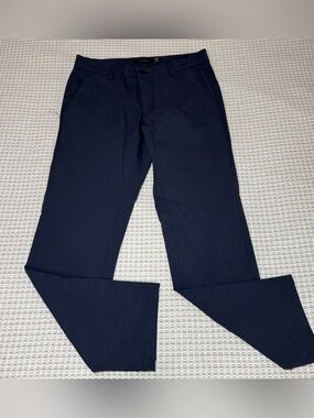 Tahari Men’s Navy Blue Solid Flat Front Casual Pants 30" Waist Pockets Button